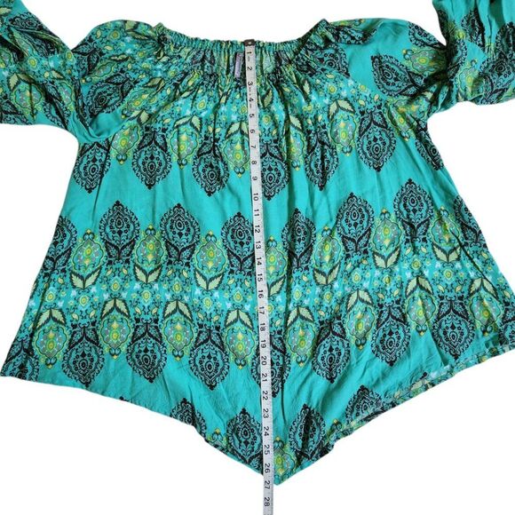 New Directions Weekend multicolor off the shoulder bell sleeve top sz S - Picture 9 of 10